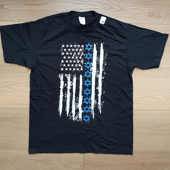 Israel Independence Star of David US Flag - New Large Black T-Shirt - Picture 4 of 4